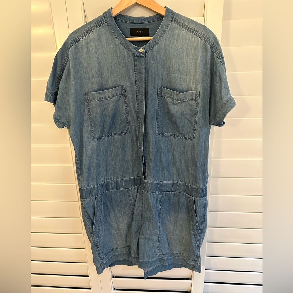 Jcrew denim shorts romper. Worn twice! Size 14. Excellent condition